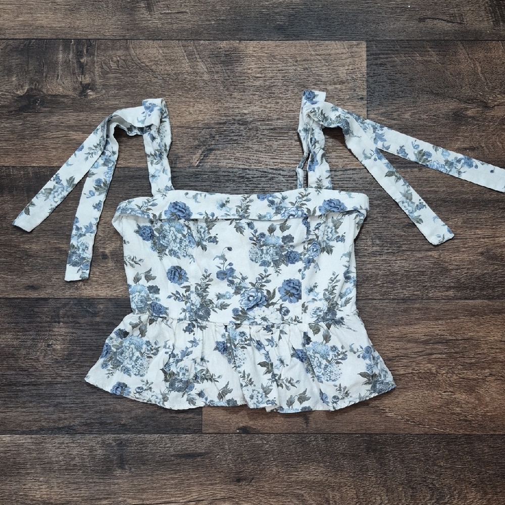 Trixxi Blue Floral Peplum Blouse